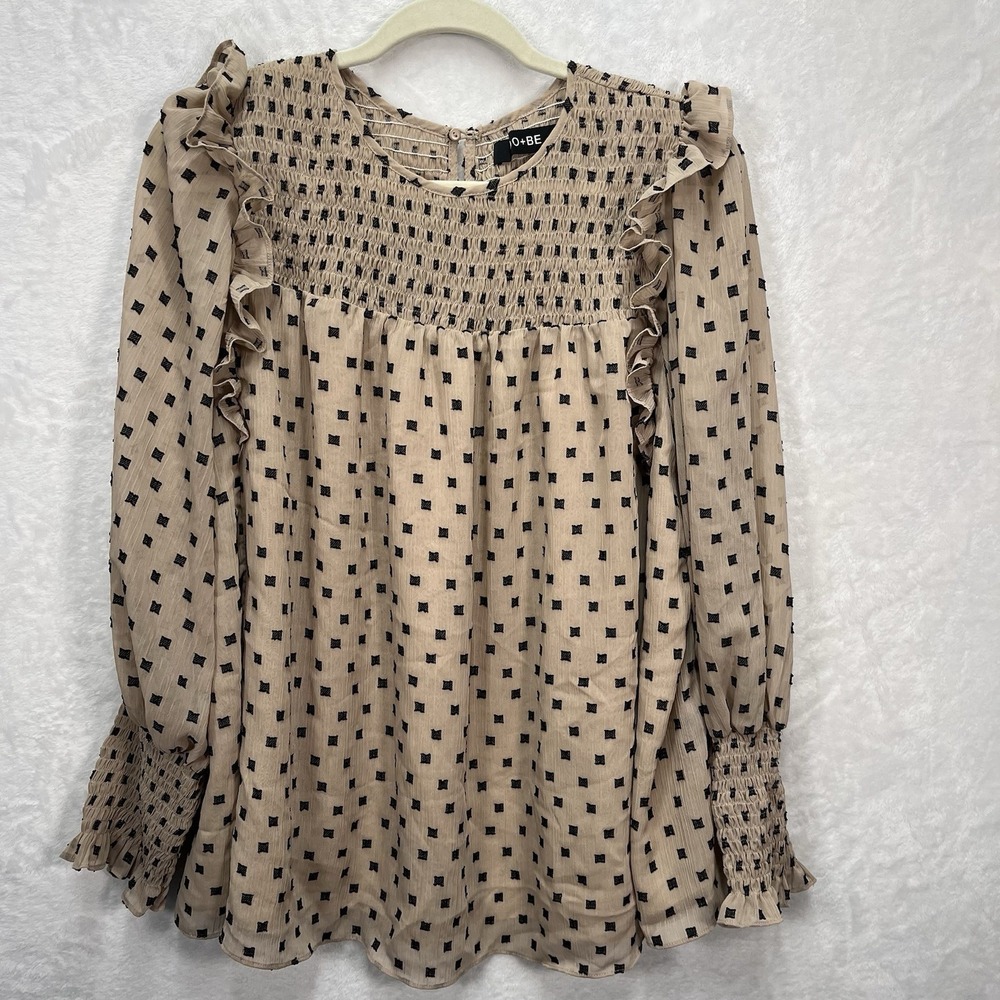 Do‎ + Be Blouse Womens Large Geometric Puff Sleeve Smocked Peasant Boho Ruffle